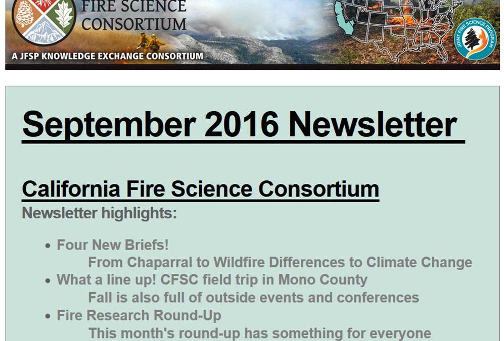 CA Fire Science Consortium Newsletter September 2016